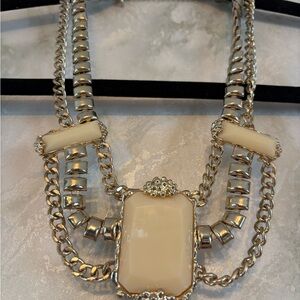 #86 - Vintage Yellow Jeweled With Gold Tone Bib Necklace